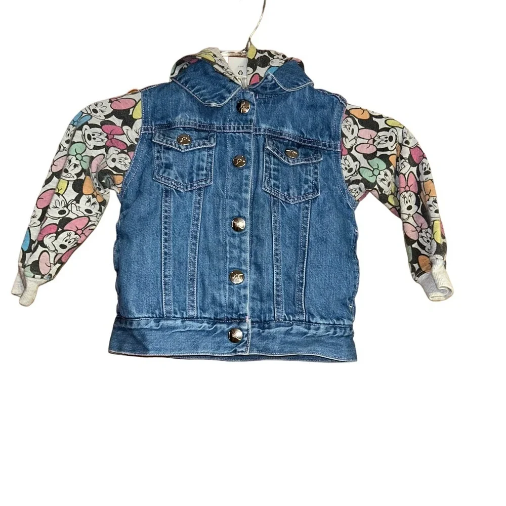 Disney parks Minnie Mouse ears hooded jean jacket toddler size 2 girls kids